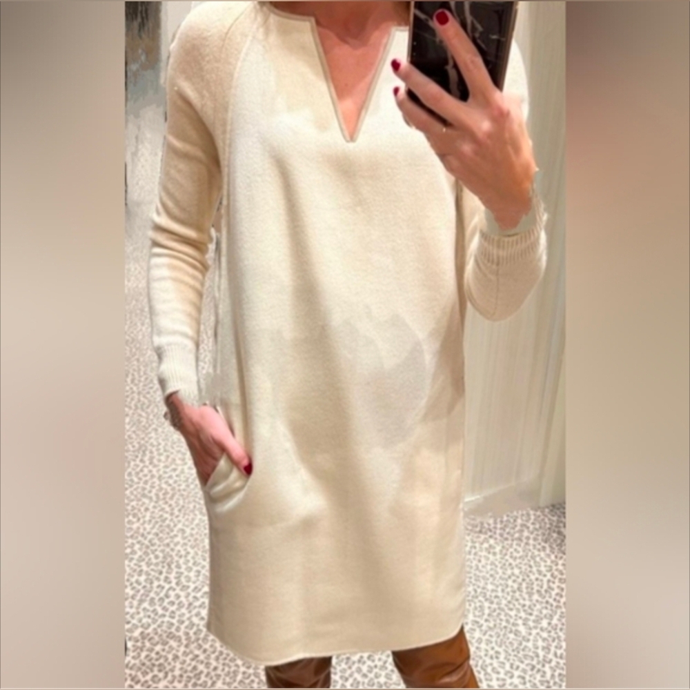 Like New Loro Piana Cream Double-faced Cashmere And Sweater Knit Dress Size 38